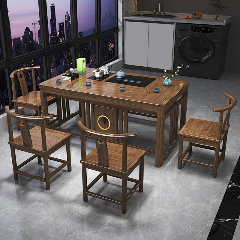 新中式阳台茶桌椅组合实木泡茶桌小户型茶桌一体一整套禅意喝茶桌