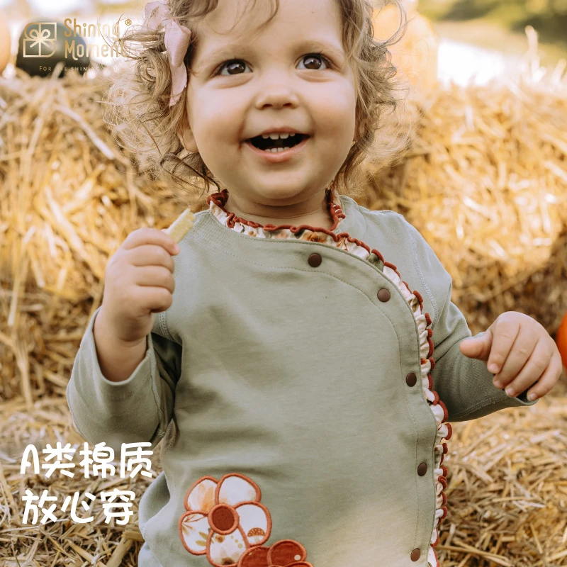 [202]婴儿春秋季新款外出服长袖爬服上衣纯棉印花斜襟宝宝衣服