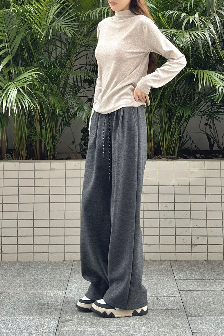 布良纯24秋冬垂感百搭运动休闲糯米裤阔腿裤加绒超柔绒865-1