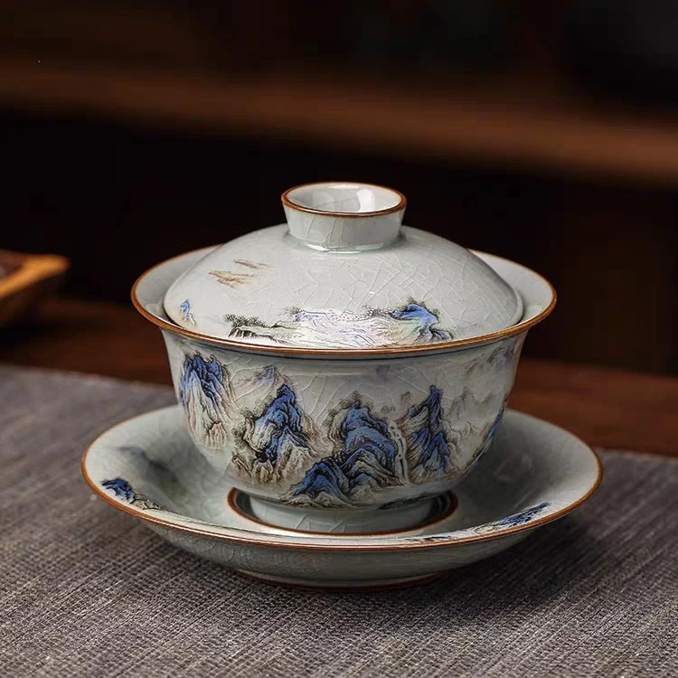 盖碗茶杯茶碗大号茶具千里江山泡茶碗套装陶瓷粉彩功夫三才碗单个