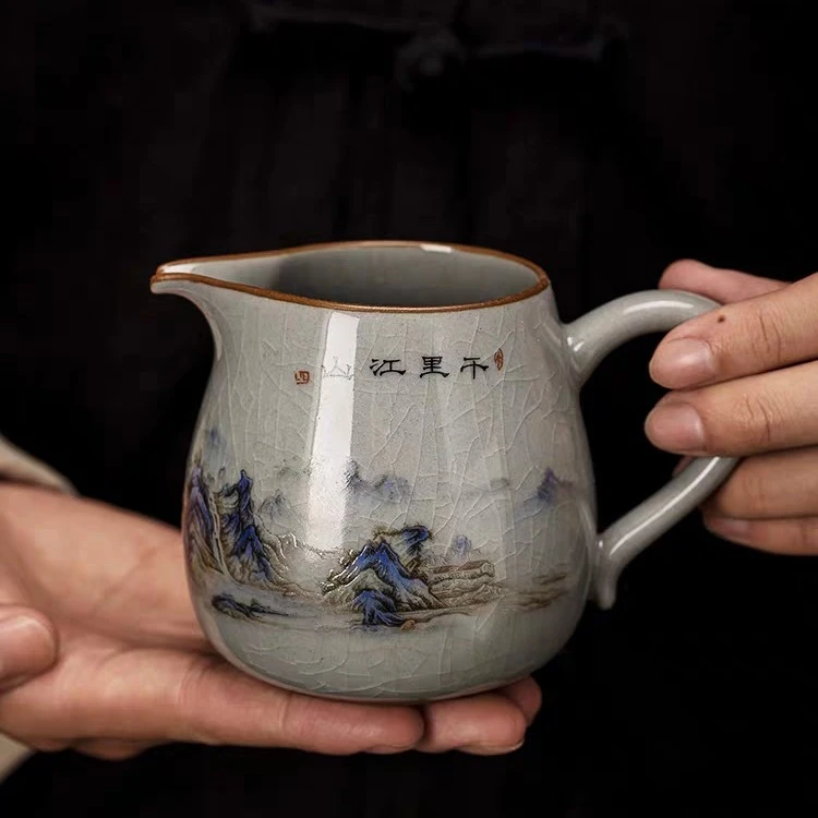 陶瓷公道杯一体茶漏套装加厚耐热大号带把茶海分茶器功夫茶具配件