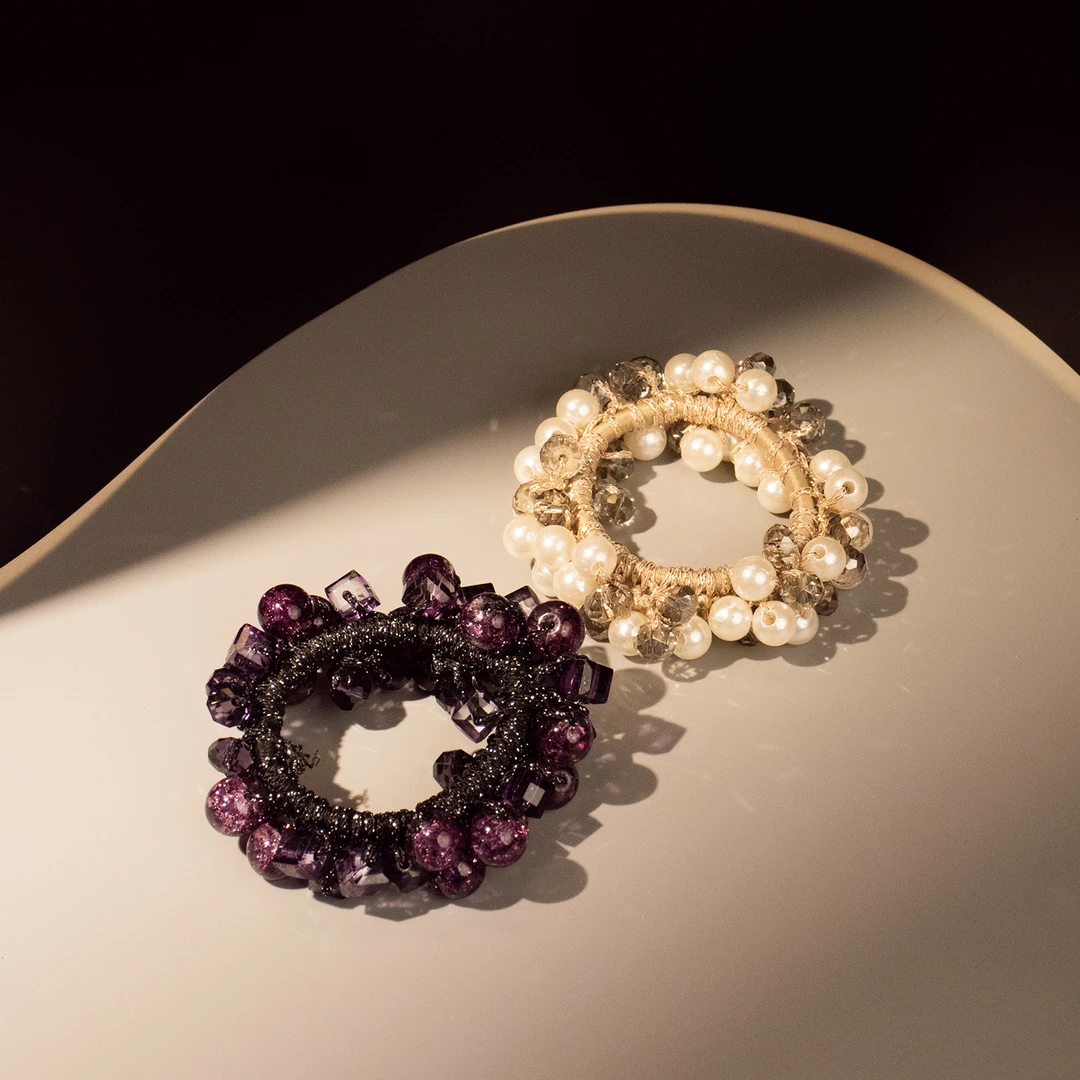 法式编织高弹力珠珠发绳ins#0102