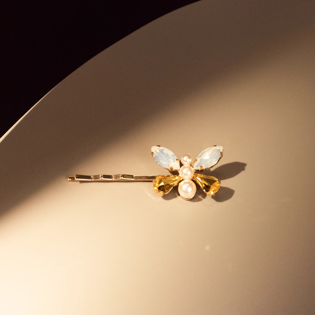 美*【J*F】蝴蝶珍珠一字夹#0211