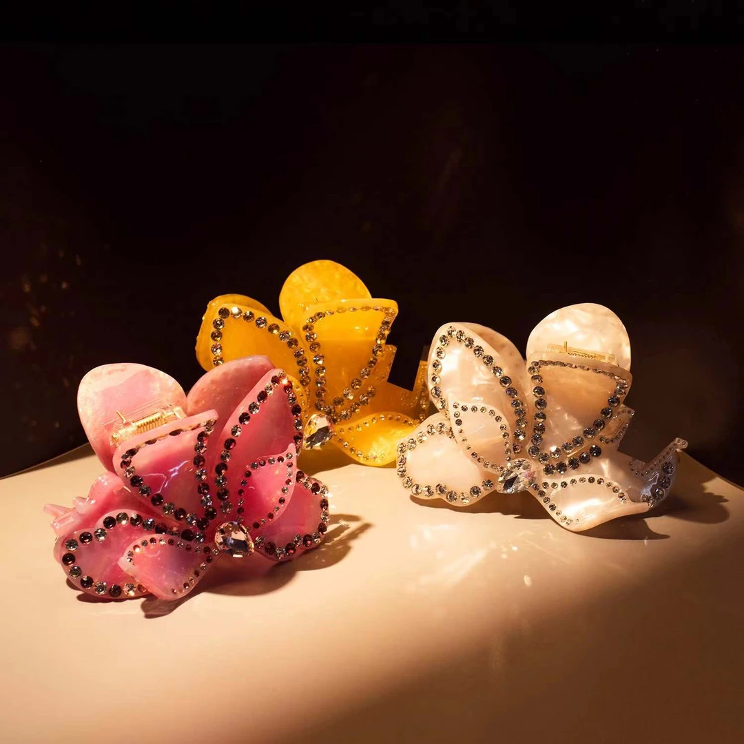 美【N* J】明星同款三角梅醋酸鲨鱼夹#0088