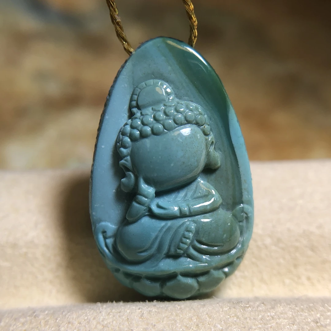 原矿天然绿松石水波纹无相宝宝佛