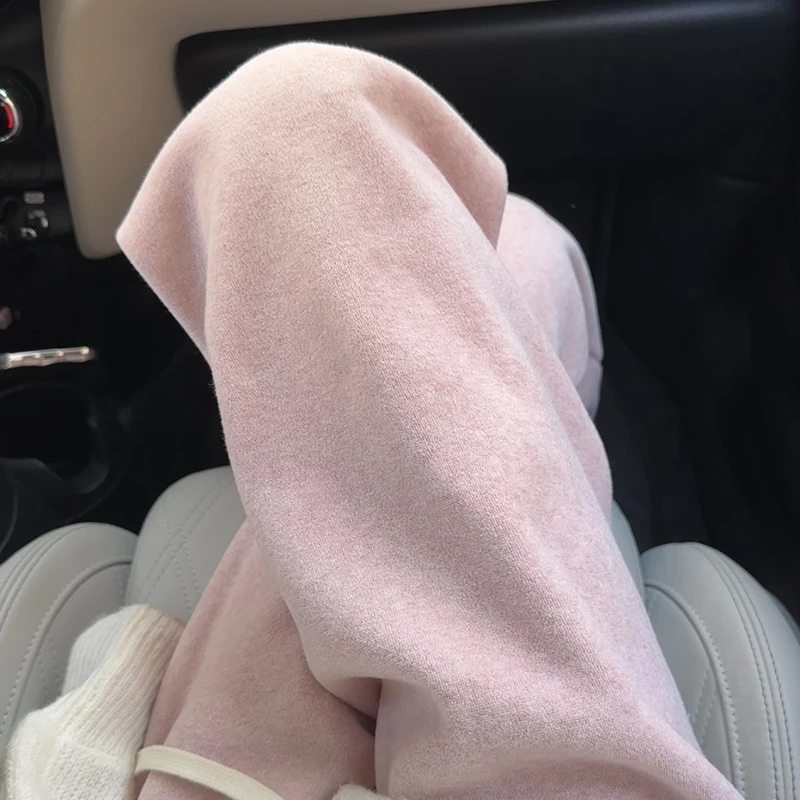 粉色毛巾阔腿裤女春秋冬季2025新款小个子糯米裤显瘦外穿加绒裤子