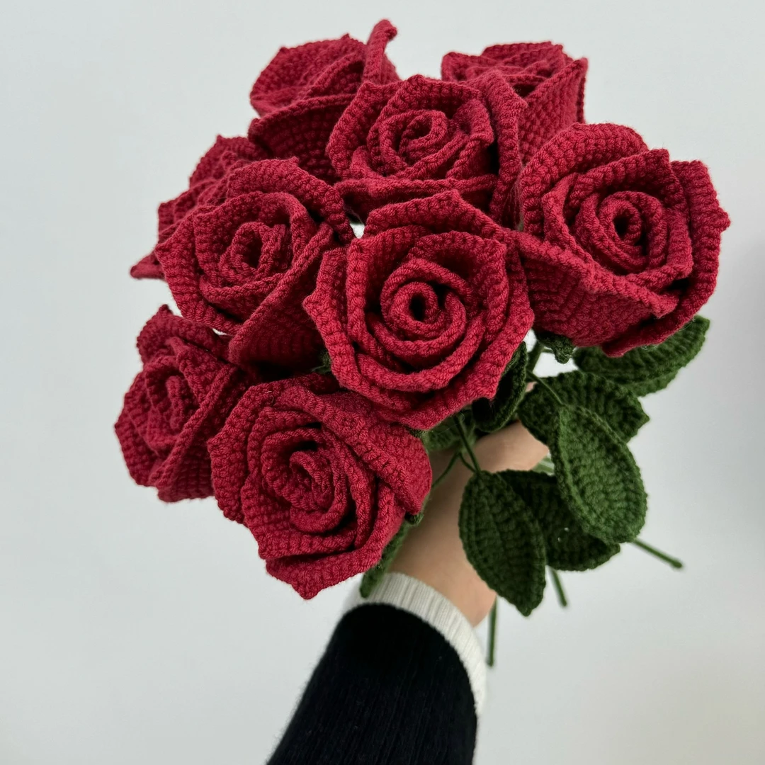 手工diy编织钩针毛线花束材料包酒杯玫瑰手捧花永生花束自制礼物