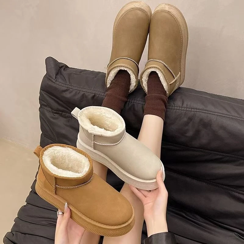 冬季女款爆款厚底加绒加厚雪地靴时尚百搭保暖棉鞋轻便增高棉鞋