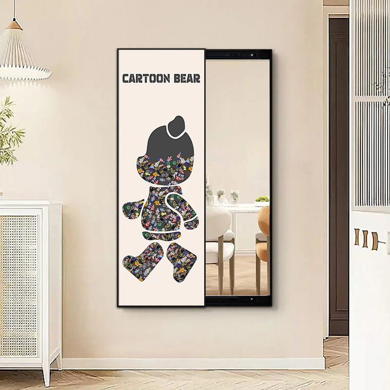 卡通熊入户玄关装饰画推拉穿衣镜卧室挂画熊40120