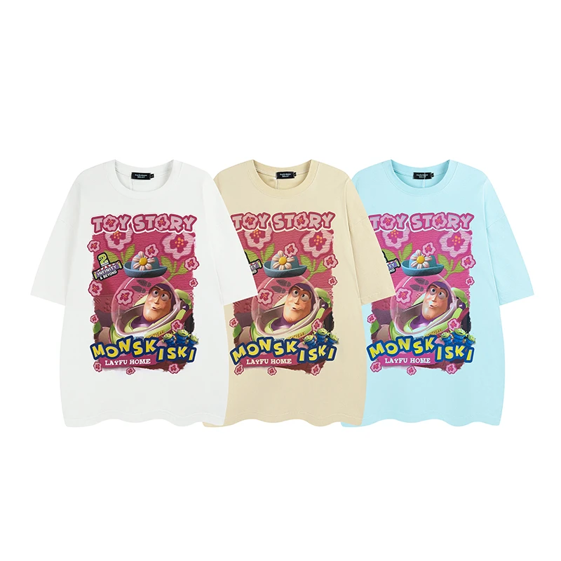 Lay巴斯关年潮牌小众卡通趣味oversize宽松男女情侣短袖T恤