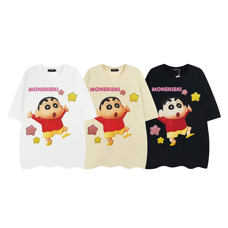 Lay新款夏季百搭蜡笔小新t恤纯棉宽松潮流卡通情侣装短袖