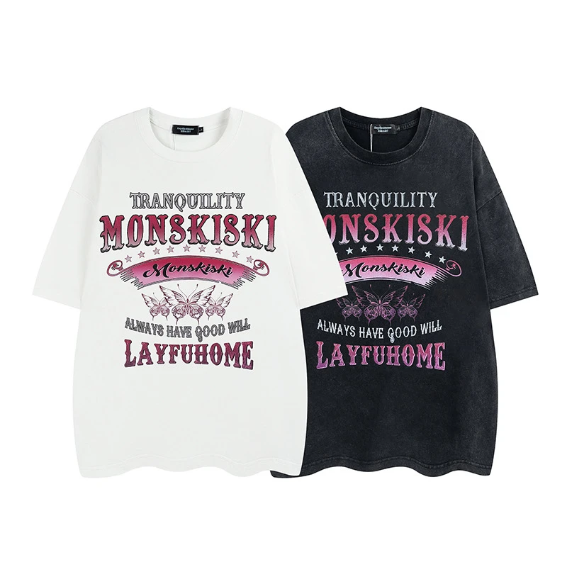 Lay美式高街字母纯棉短袖T恤百搭男女同款oversize情侣半袖上衣