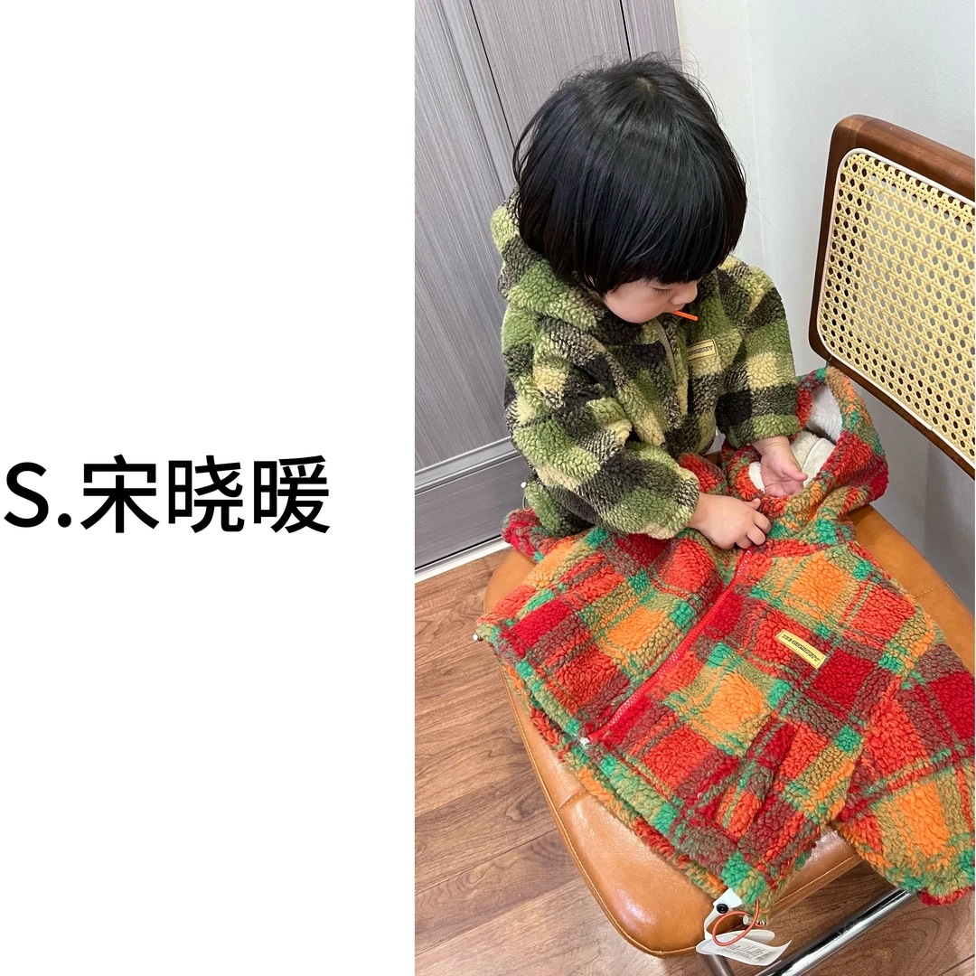 【宋晓暖】仿羊羔绒方格潮童外套儿童秋冬新款连帽韩系NJ-24003