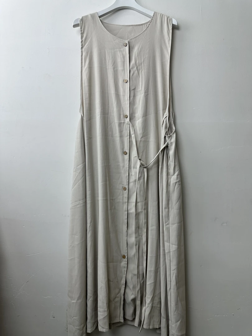 【流浪记媛媛】E55米白色铜氨丝无袖圆领长裙女士简约百搭