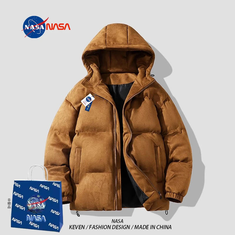 NASA联名连帽棉衣男士冬季保暖美式情侣面包服加厚棉袄外套麂皮绒