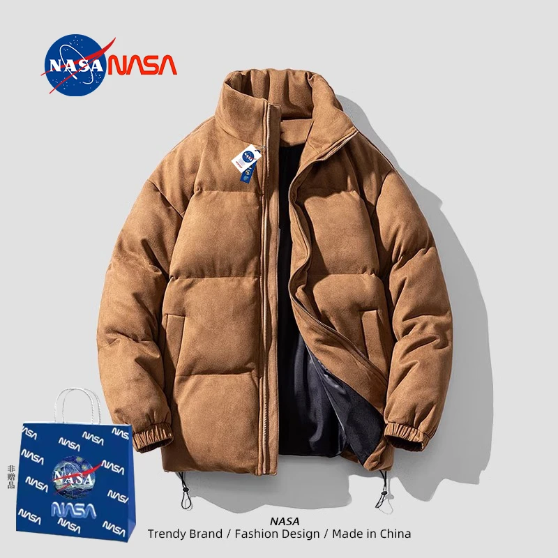 NASA联名麂皮绒棉服男士冬季潮牌立领情侣棉衣外套男女加厚棉袄
