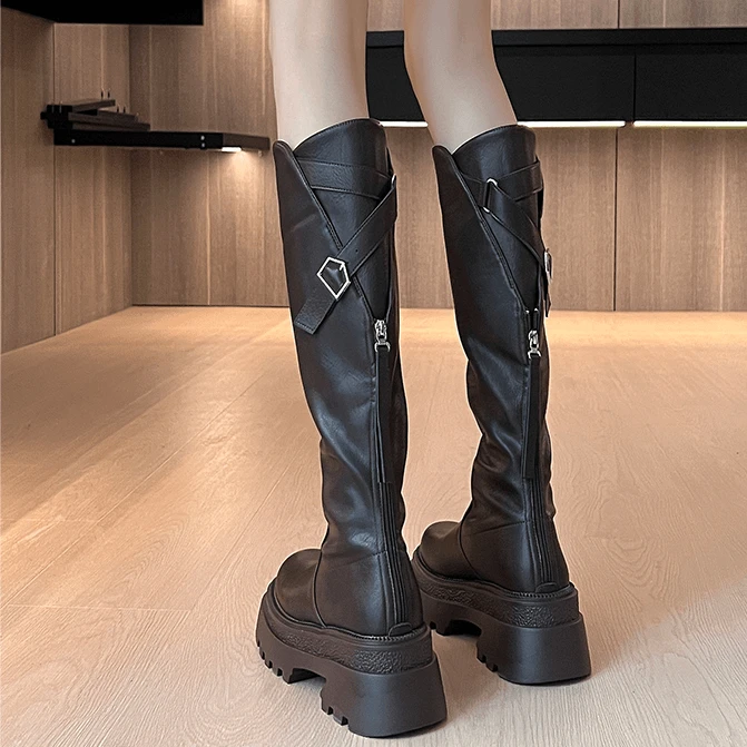 靴子女长筒靴秋冬2025年新款V口高跟厚底显瘦不过膝骑士瘦瘦靴潮