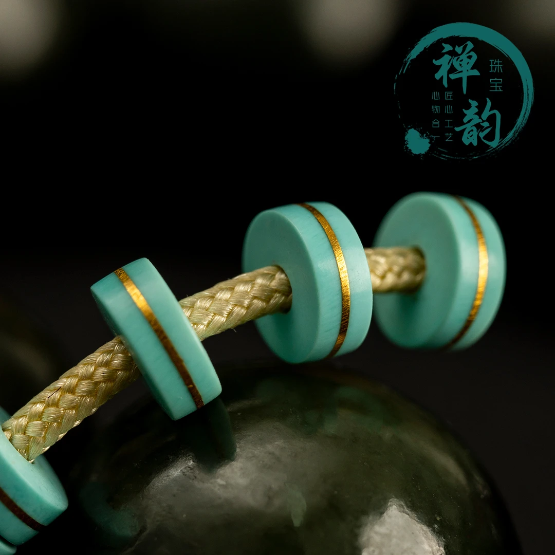 湖北原矿绿松石搓金隔片手串时尚百搭古文玩DIY配饰多样性发一对