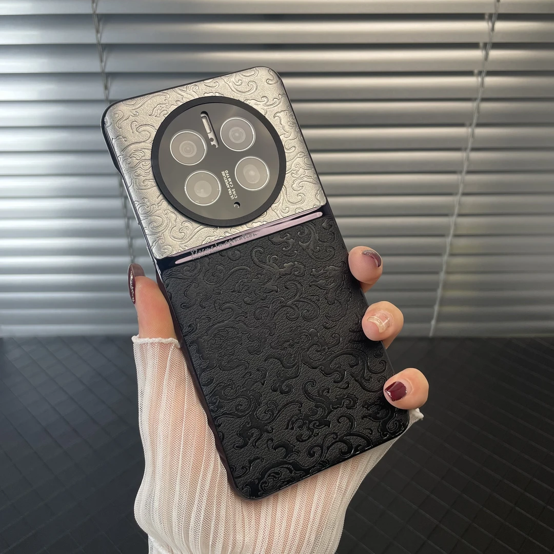 适用适用于【华为mate50Pro】浮雕皮纹手机壳云纹撞色拼接新款手
