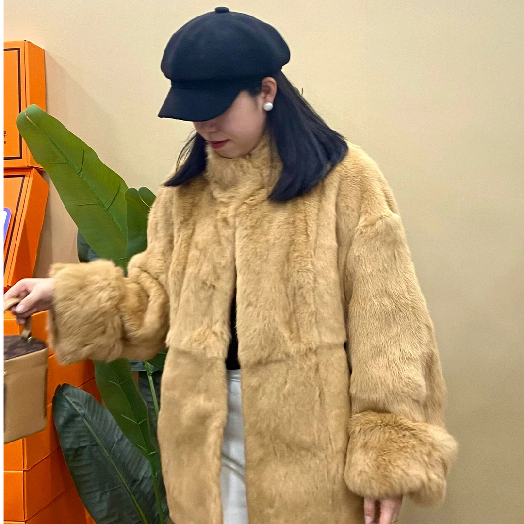 兔毛皮草外套百搭保暖皮毛一体大衣冬季新款时尚大气韩版毛毛外套