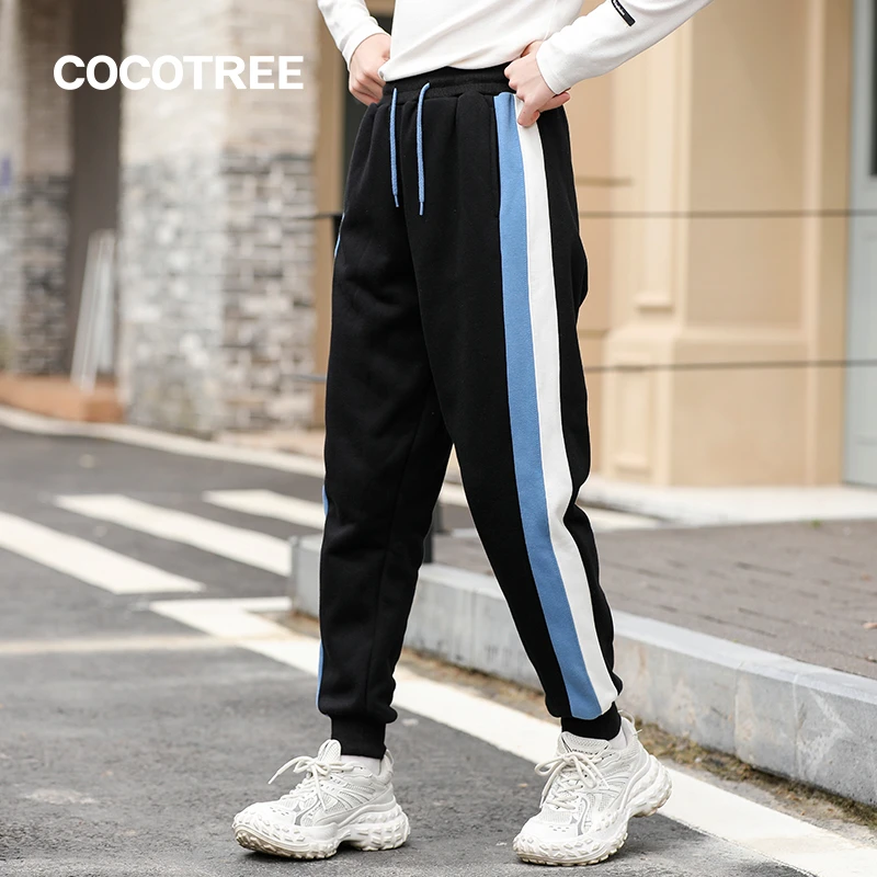 COCOTREE棵棵树宽松加绒冬季女童拼接侧缝束脚休闲运动长裤S9002