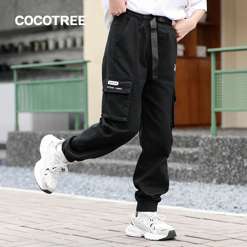 COCOTREE棵棵树束脚口工装裤秋冬季女童贴袋休闲长裤S9009