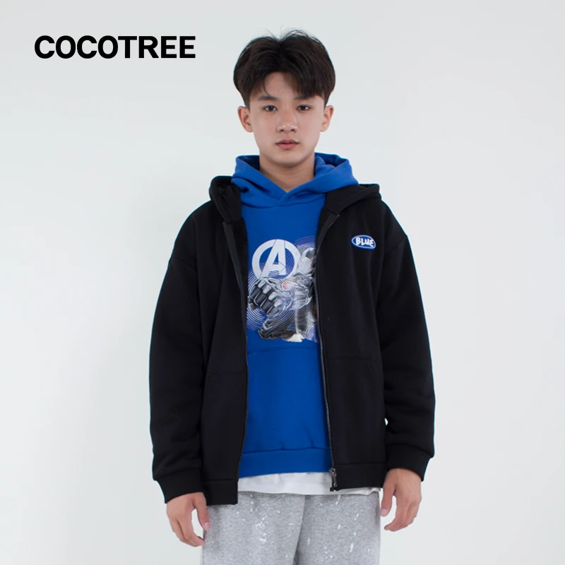 COCOTREE棵棵树秋冬男童连帽加厚长毛绒卫衣外套便服保暖