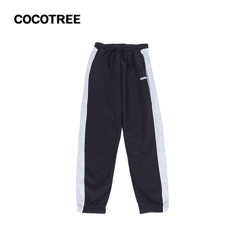 男大童冬季宽松加绒拼色侧边束脚口针织长裤S0025