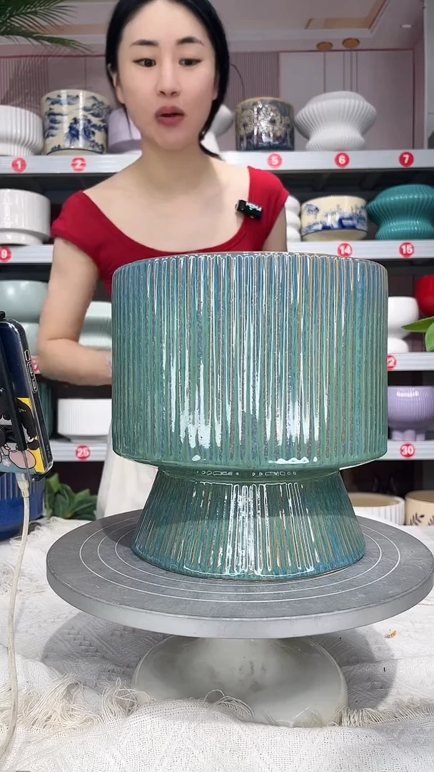 【闪购商品】陶瓷20CM以下高温陶瓷花盆-绿竖鱼尾中22*22