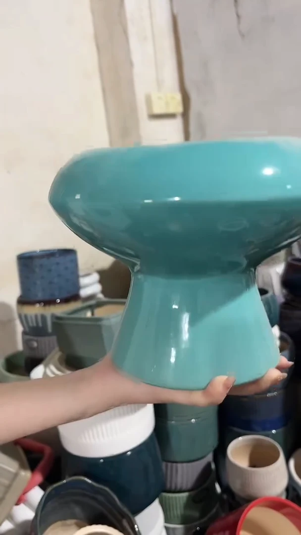 【闪购商品】陶瓷20CM以下高温陶瓷花盆-蓝飞碟23*16*18瑕疵