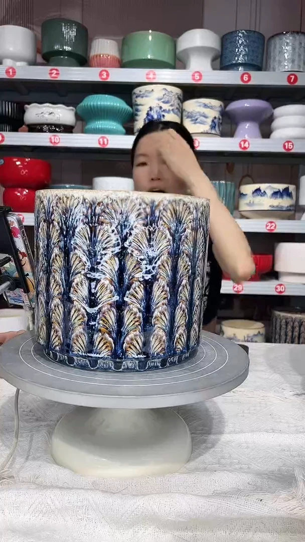 【闪购商品】陶瓷20CM以下高温陶瓷花盆*小黑扇20*19