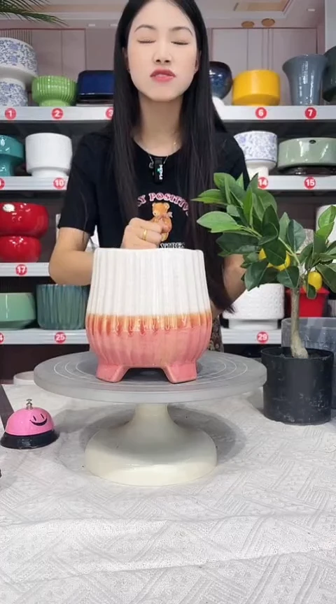 【闪购商品】陶瓷20CM以下高温陶瓷花盆-粉麒麟12*15