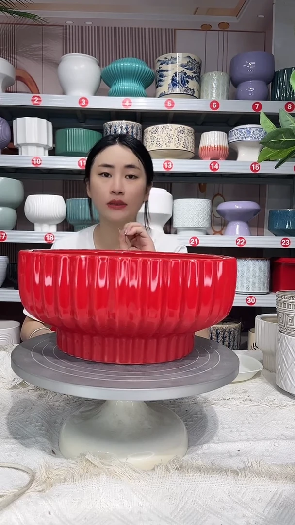 【闪购商品】陶瓷20CM以下高温陶瓷花盆- 红竖大30*13