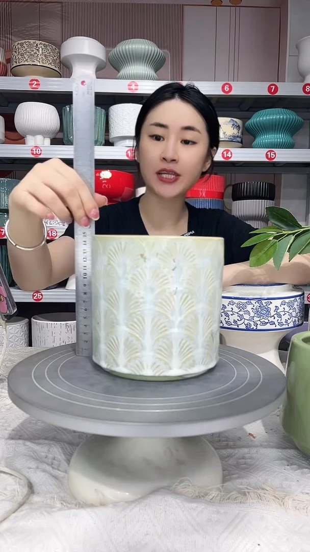 【闪购商品】陶瓷20CM以下高温陶瓷花盆-绿扇15*15