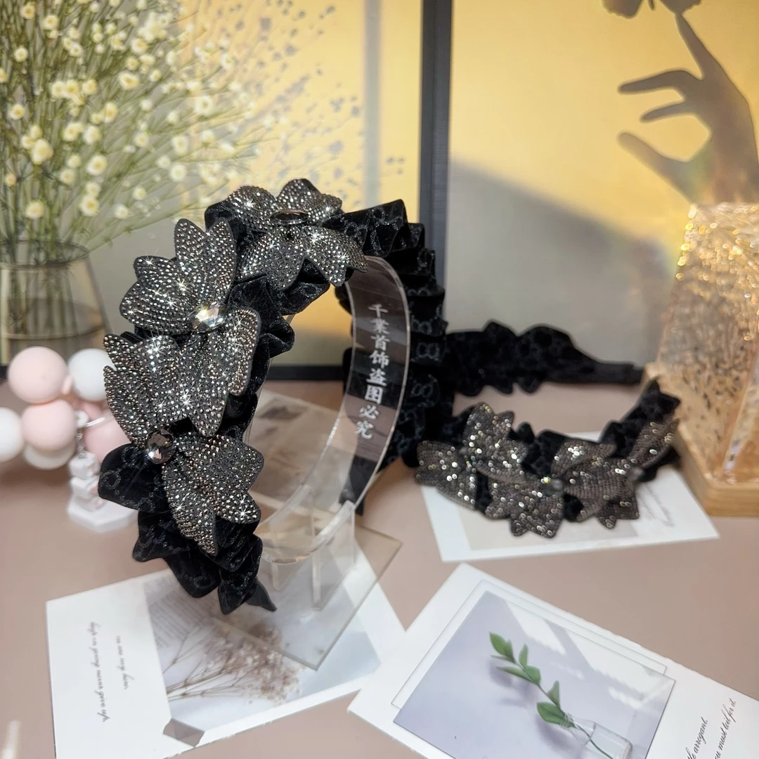 惊岚流光丝绒褶皱镶钻灵动蝴蝶时尚百搭气质减龄款原创发箍T0719