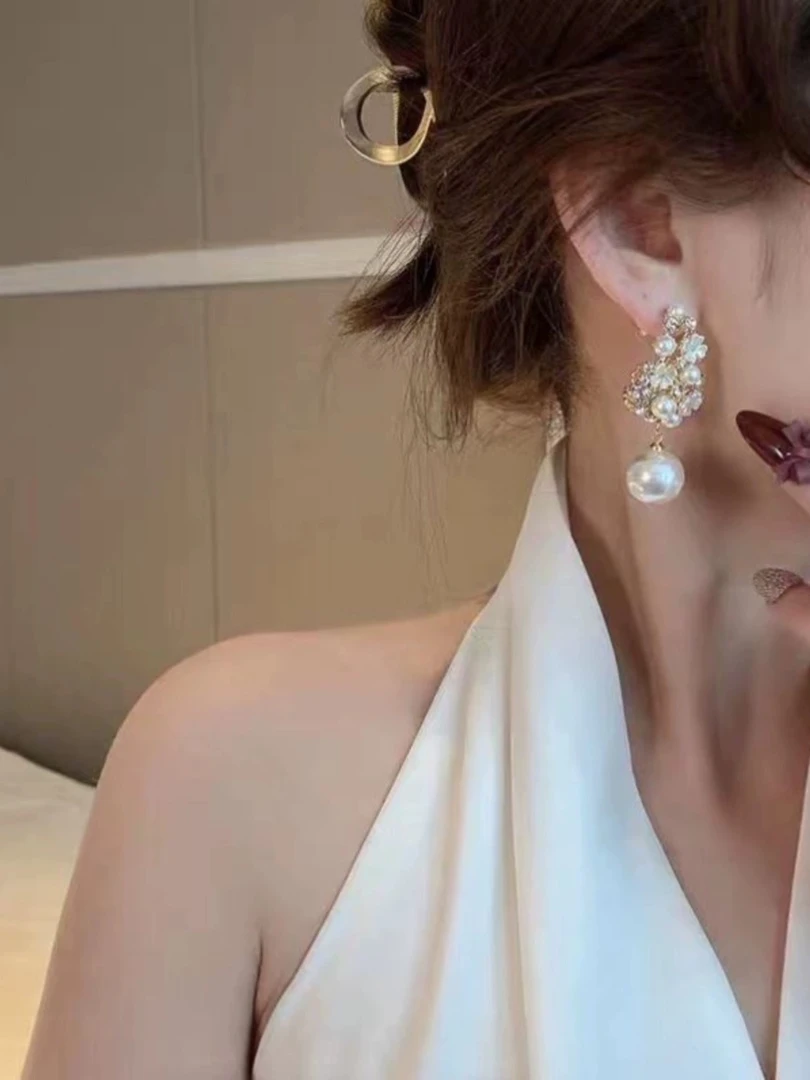 合金耳饰 莫贝尔纳珠珠镶钻时尚百搭气质款原创耳环R0176