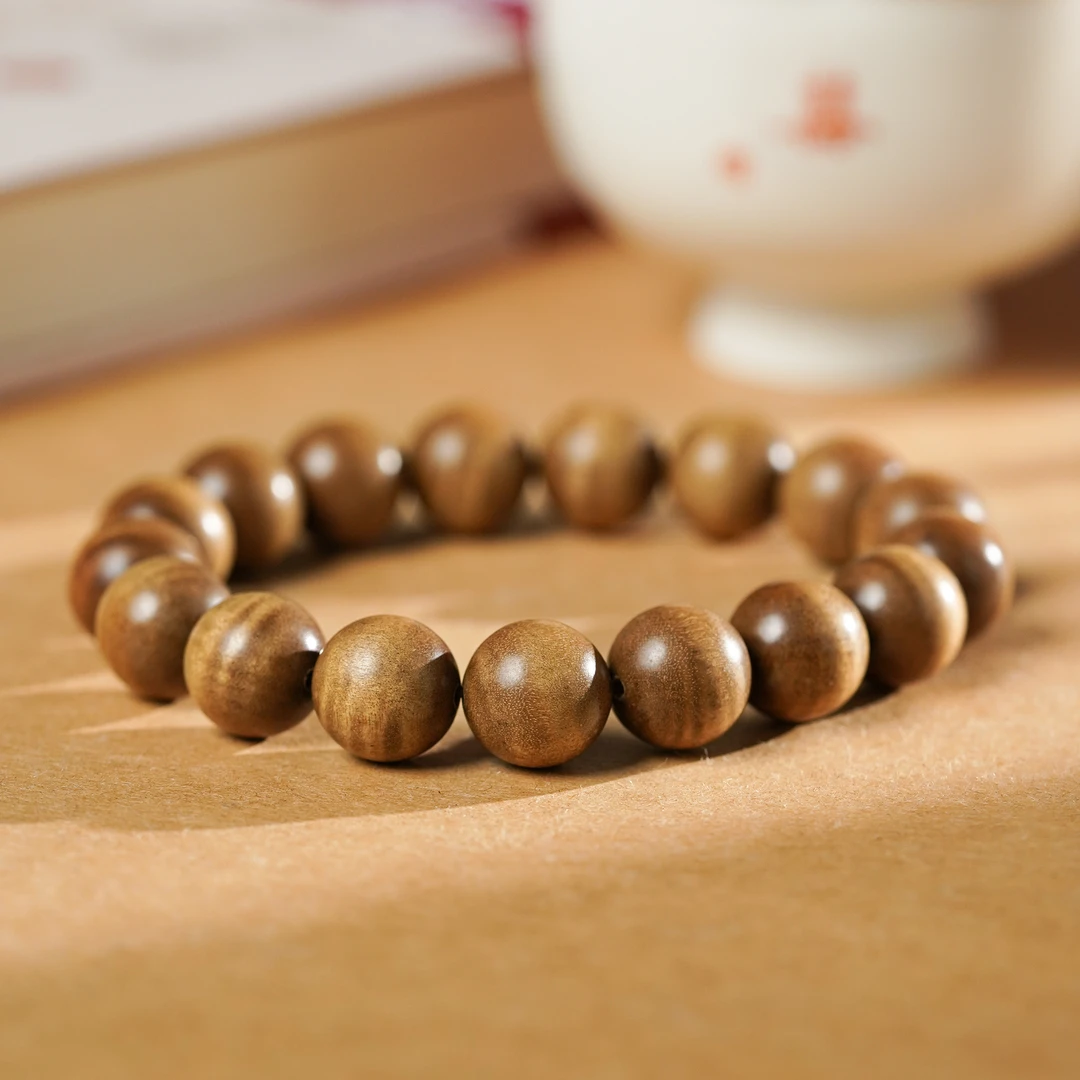 印度正区迈索尔老山檀香素串单圈手串12MM圆珠水波纹文玩好物