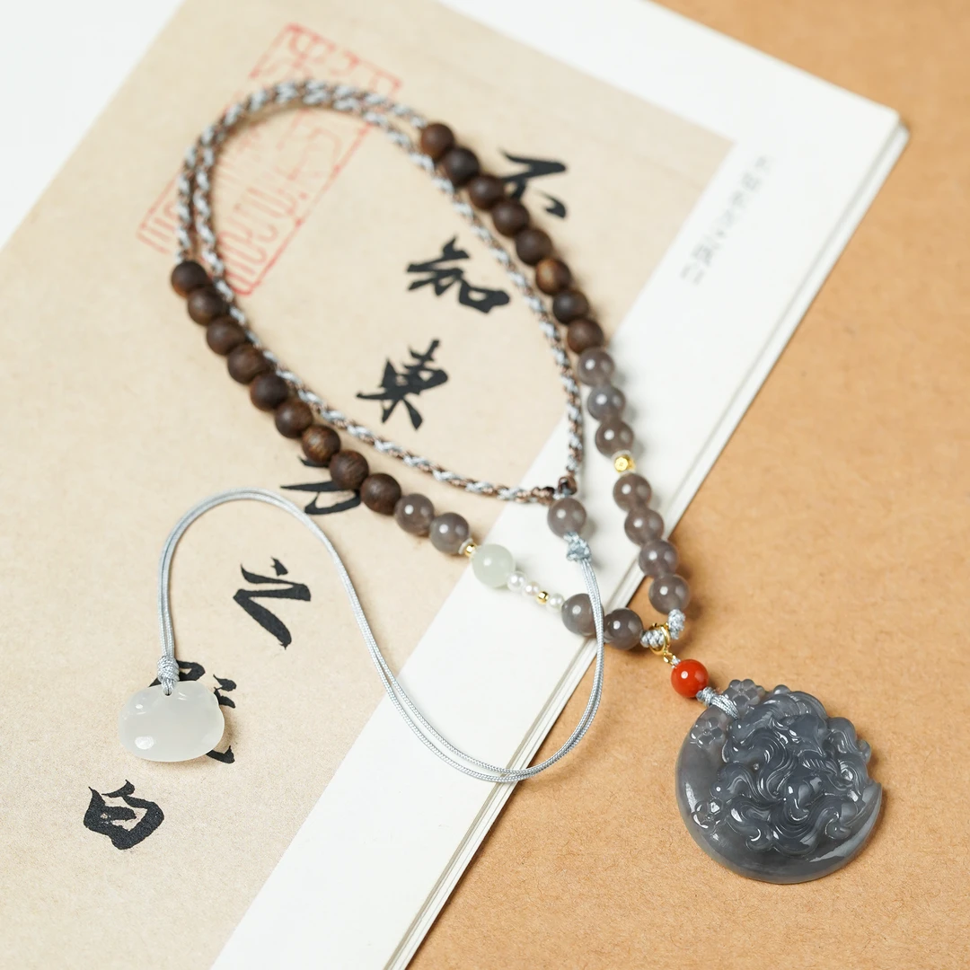 沉香【18K】（云书）文莱沉水沉香烟紫凤九6MM吊坠挂脖