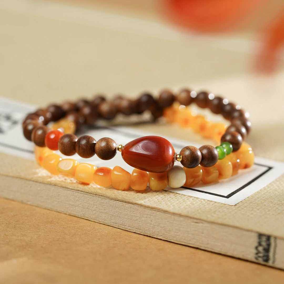 【南乔】老山檀香方块顶珠火焰纹面包6MM多圈手串 黑肉虎皮纹