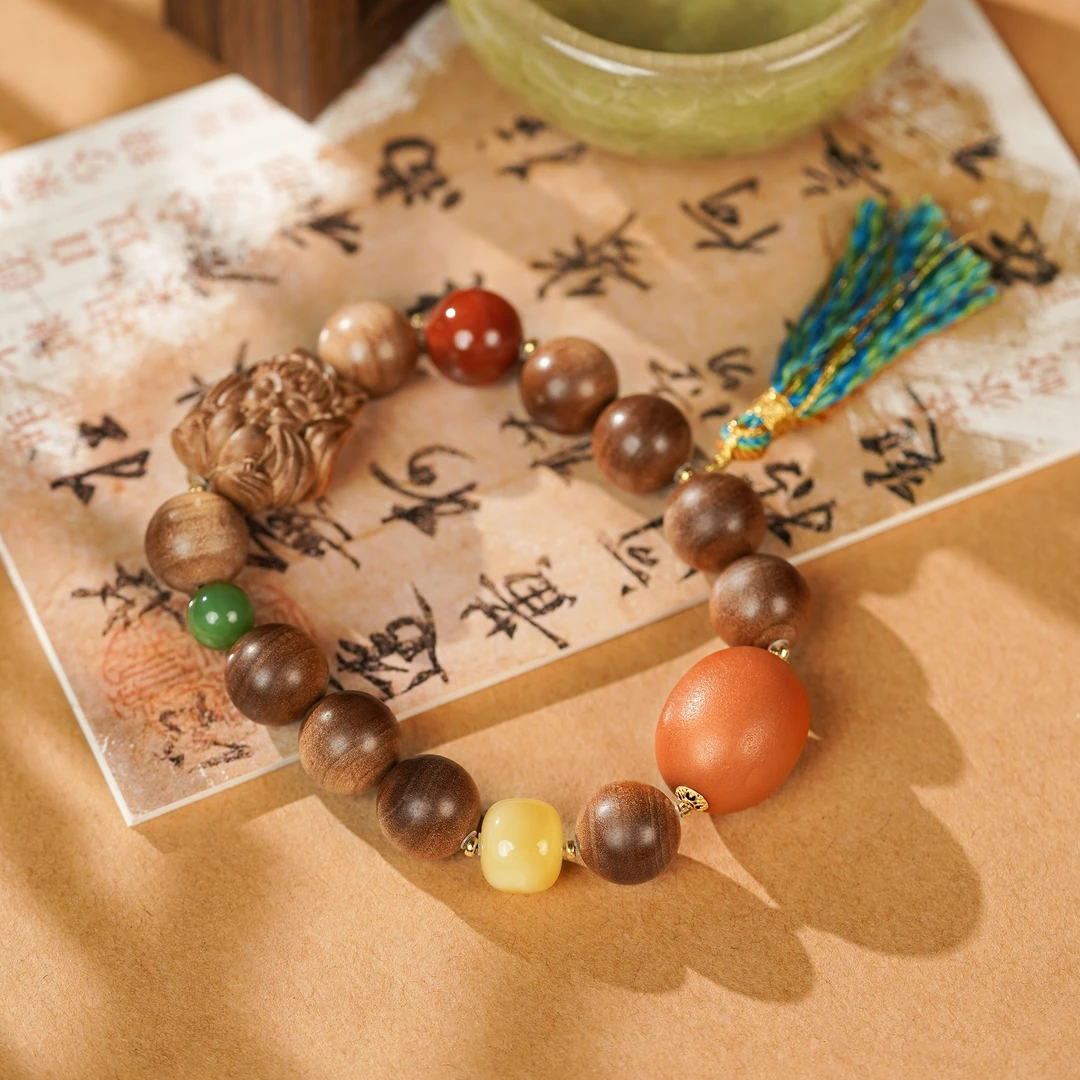 【18K】老山檀香凤九橘皮大金橘单圈手串12MM圆珠黑肉虎皮纹沉水