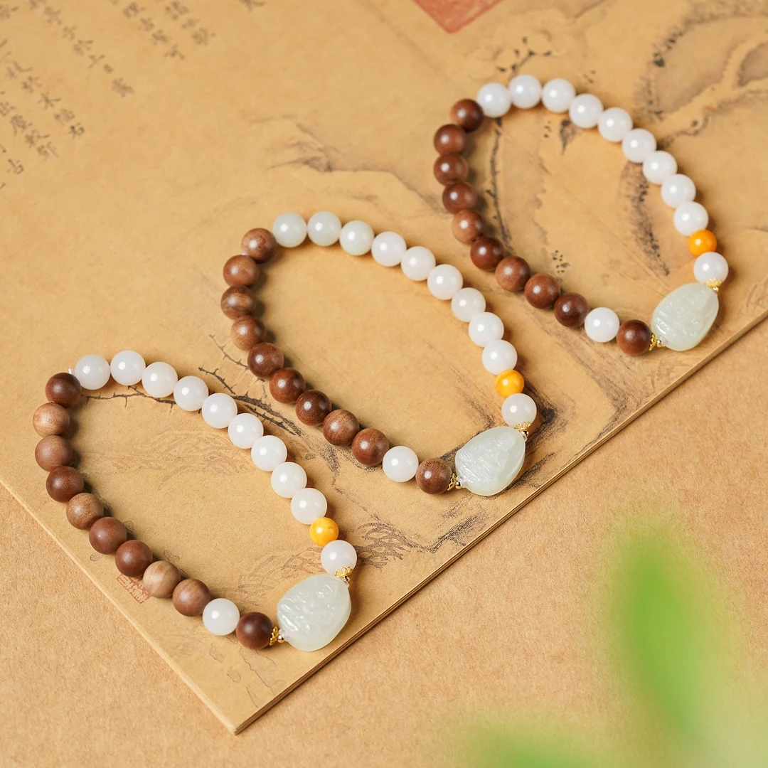 【18K】岁岁安·老山檀香藕粉八大守护单圈手串8MM黑肉虎皮纹沉水