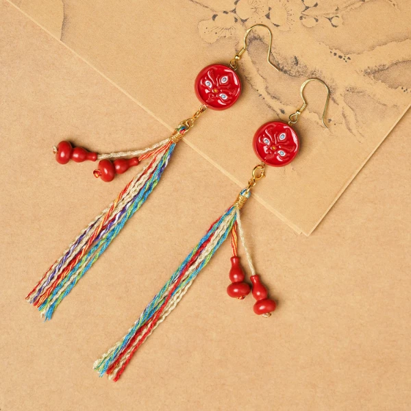 天然辰砂朱砂流苏扎基耳环气质轻奢小众百搭国风优雅国潮高贵简约