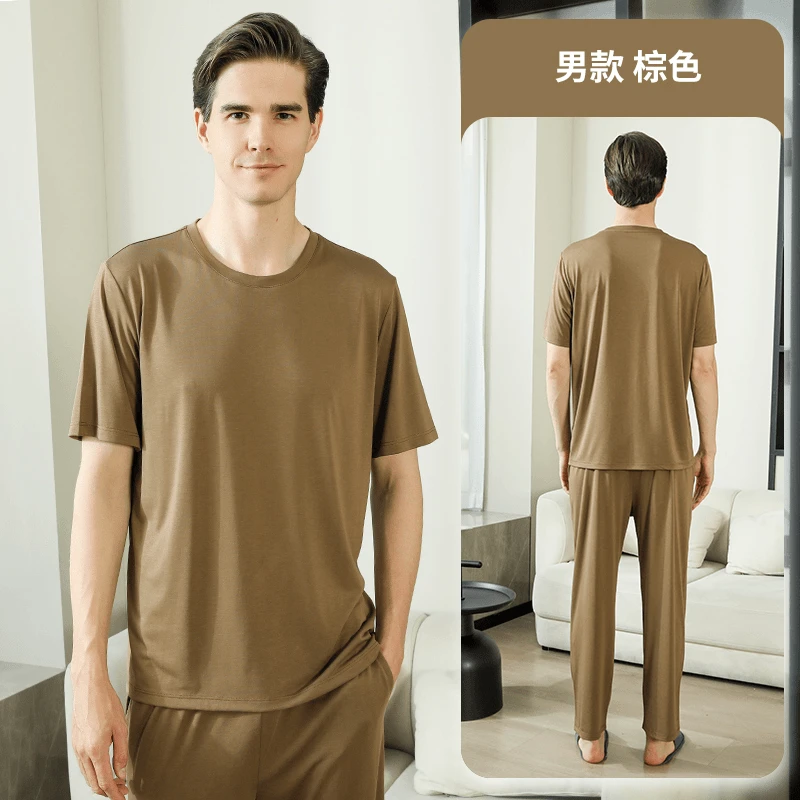 新款舒适日常休闲情侣圆领睡衣家居服-男款2485
