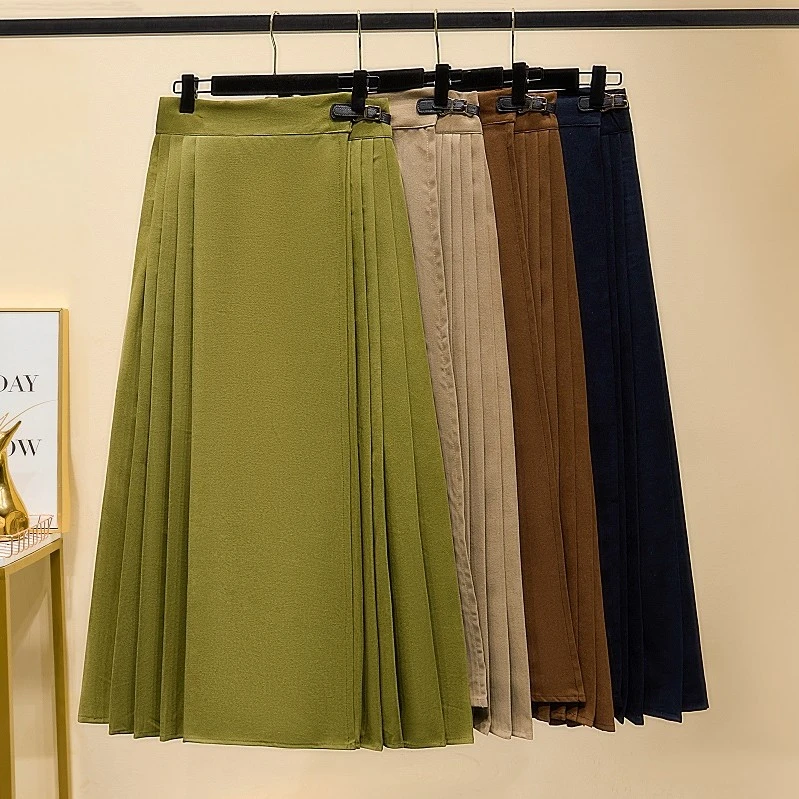 改良马面裙中长款褶磨毛斜纹秋冬国风套装裙两件套新年战袍