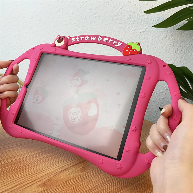 可爱玫红小熊iPad10保护套mini4平板壳air3硅胶10.2防摔pro11迷你