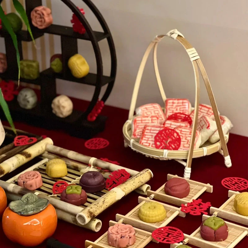 订婚摆件桌子甜品台装扮喜字糕点摆盘中式喜饼点心托盘架提篮用品