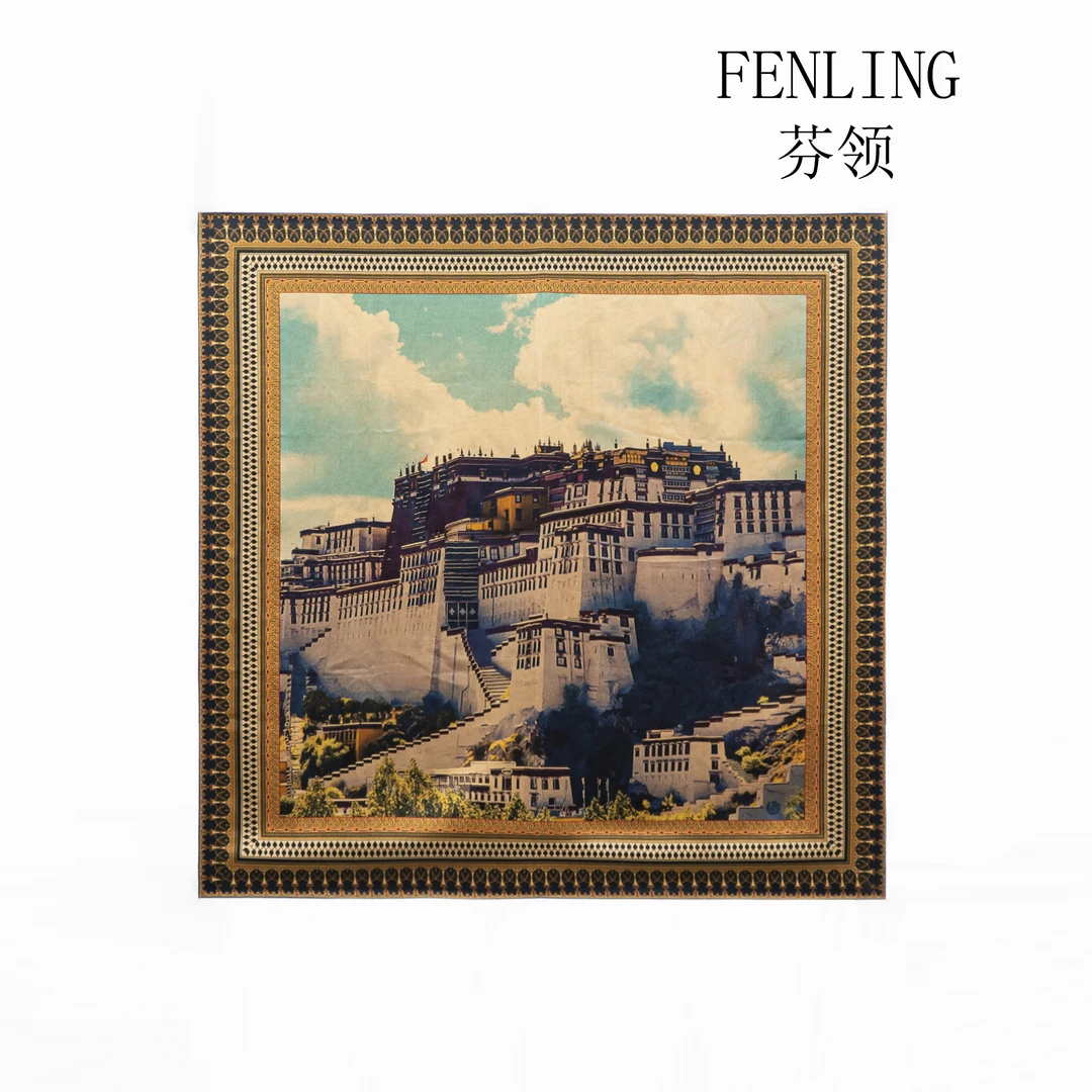 布达拉宫-桑蚕丝香云纱106cm60姆抛光打磨老皮子料方女士丝巾FM50