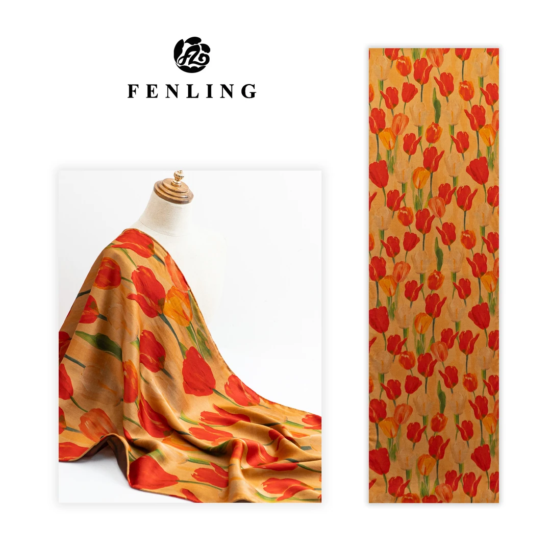 芬领-郁金香-桑蚕丝香云纱52*186CM长巾披肩丝巾围巾大方CJ26时尚