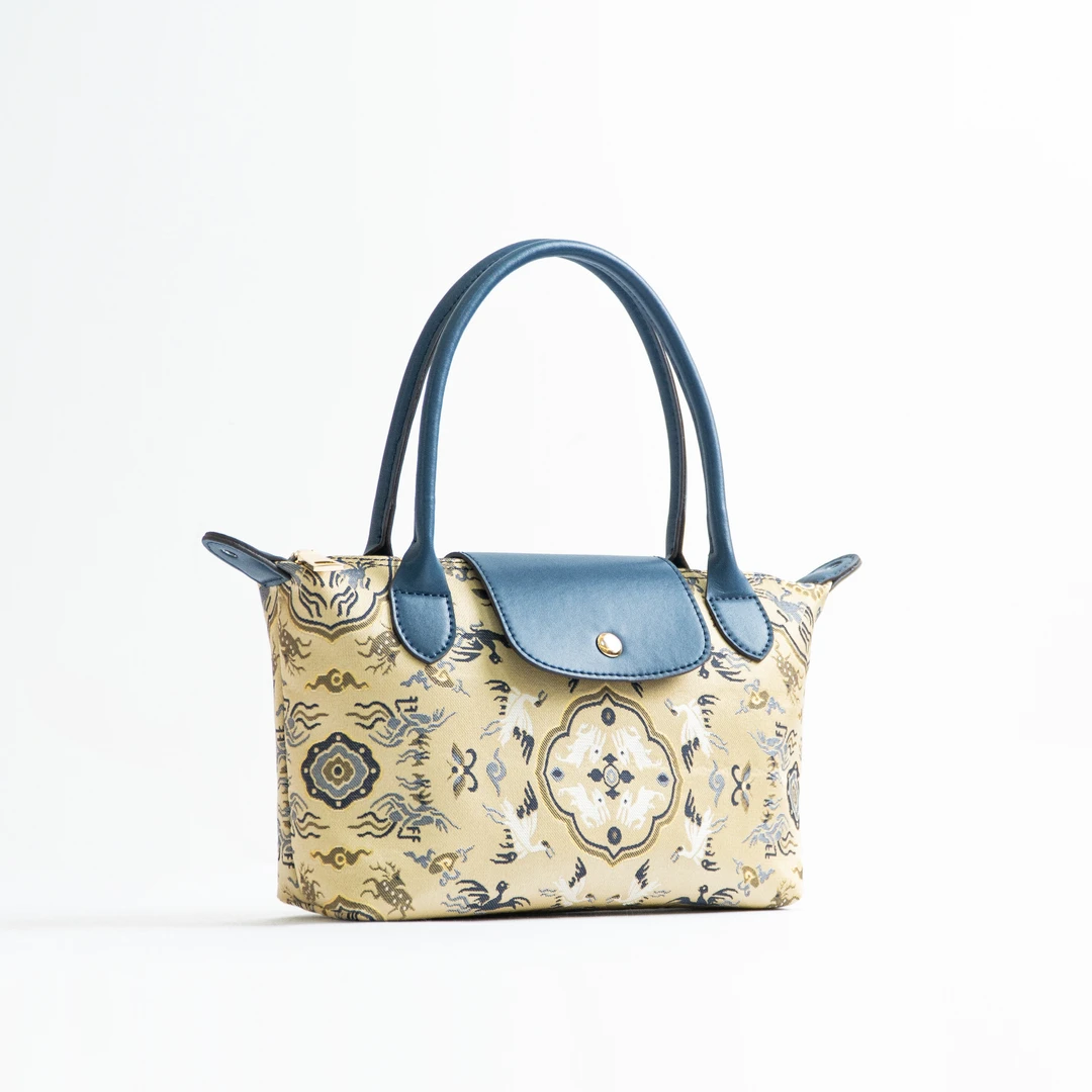 芬领-宋锦小包合集-新中式桑蚕丝宋锦拼接牛皮龙骧手拎斜挎两用包