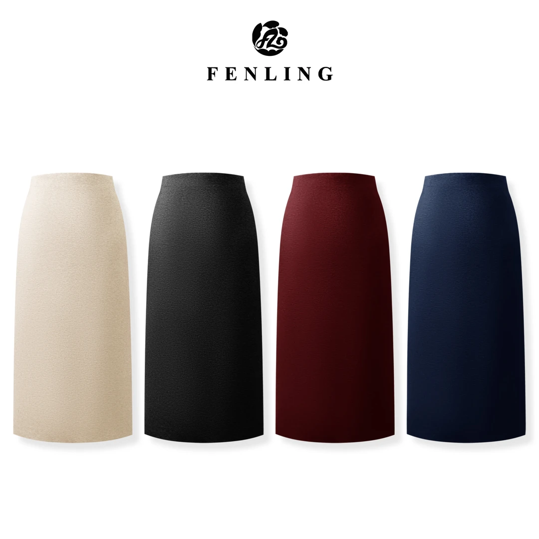 芬领-温妮-秋冬季桑蚕丝绵羊毛小香风超舒服包臀半身裙-BQ347